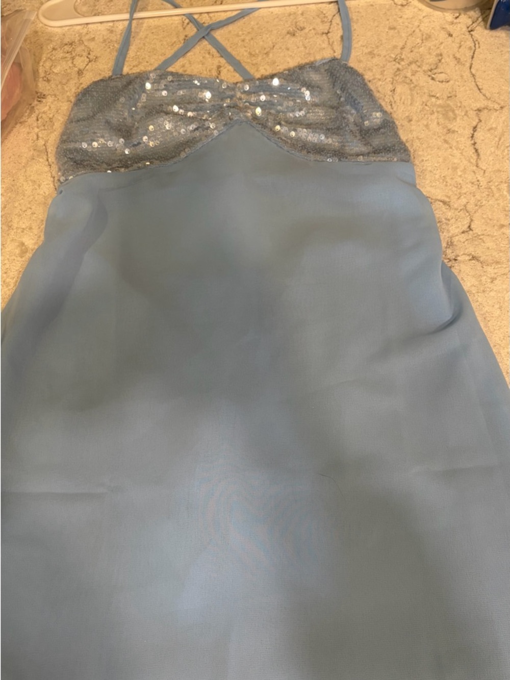 Light Blue Sequin Bust Slip Dress